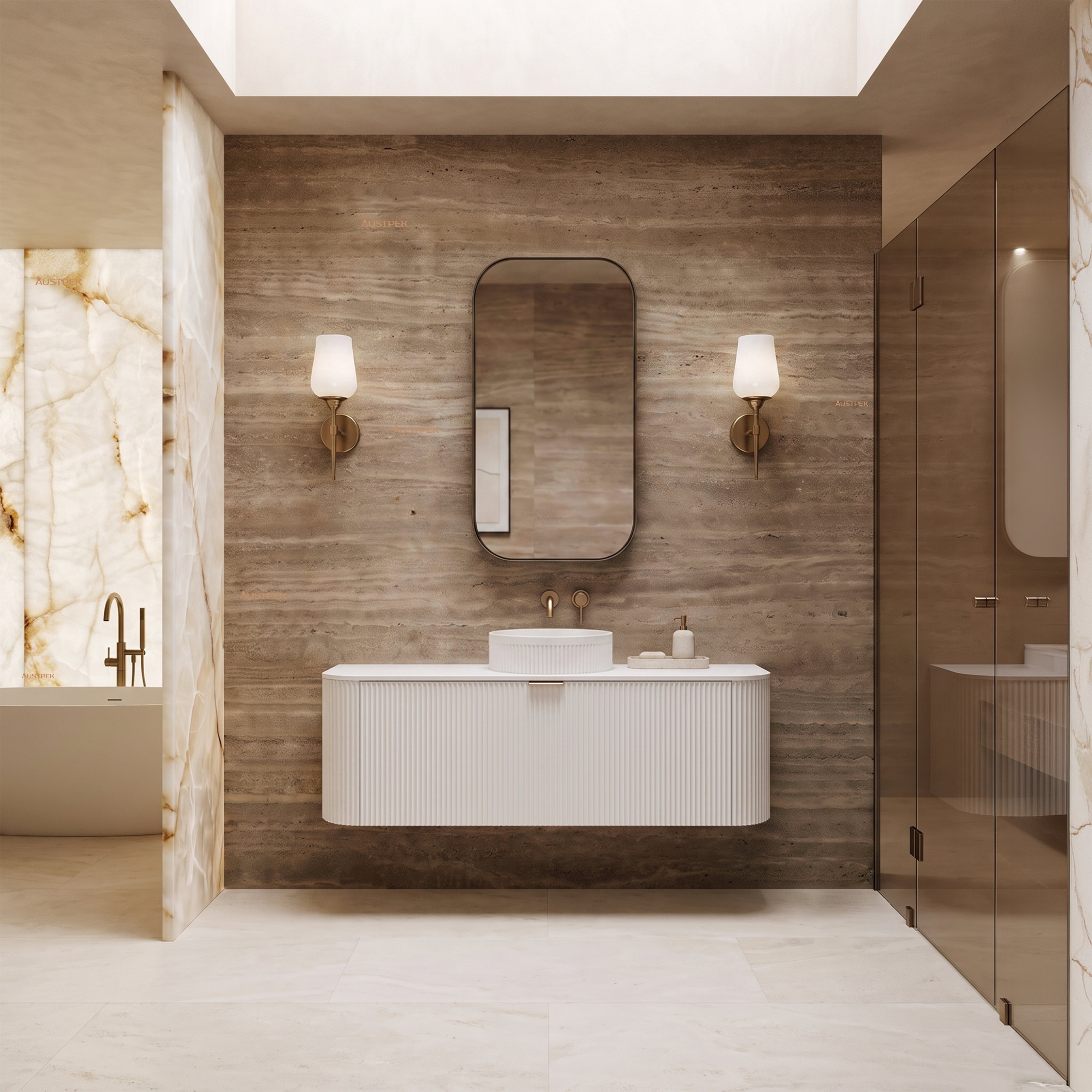 VITO AVANTTI MATTE WHITE 1200MM FLUTED CURVED SINGLE BOWL WALL HUNG VANITY