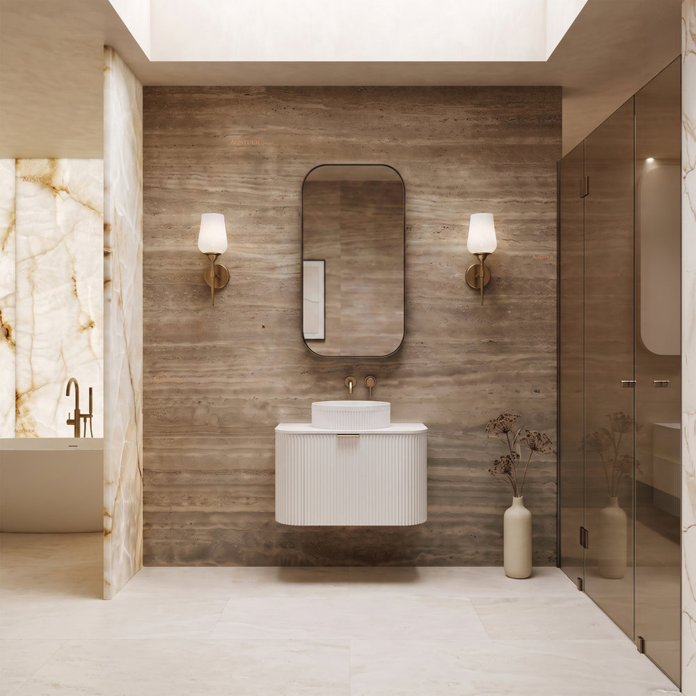 VITO AVANTTI MATTE WHITE 600MM FLUTED CURVED SINGLE BOWL WALL HUNG VANITY