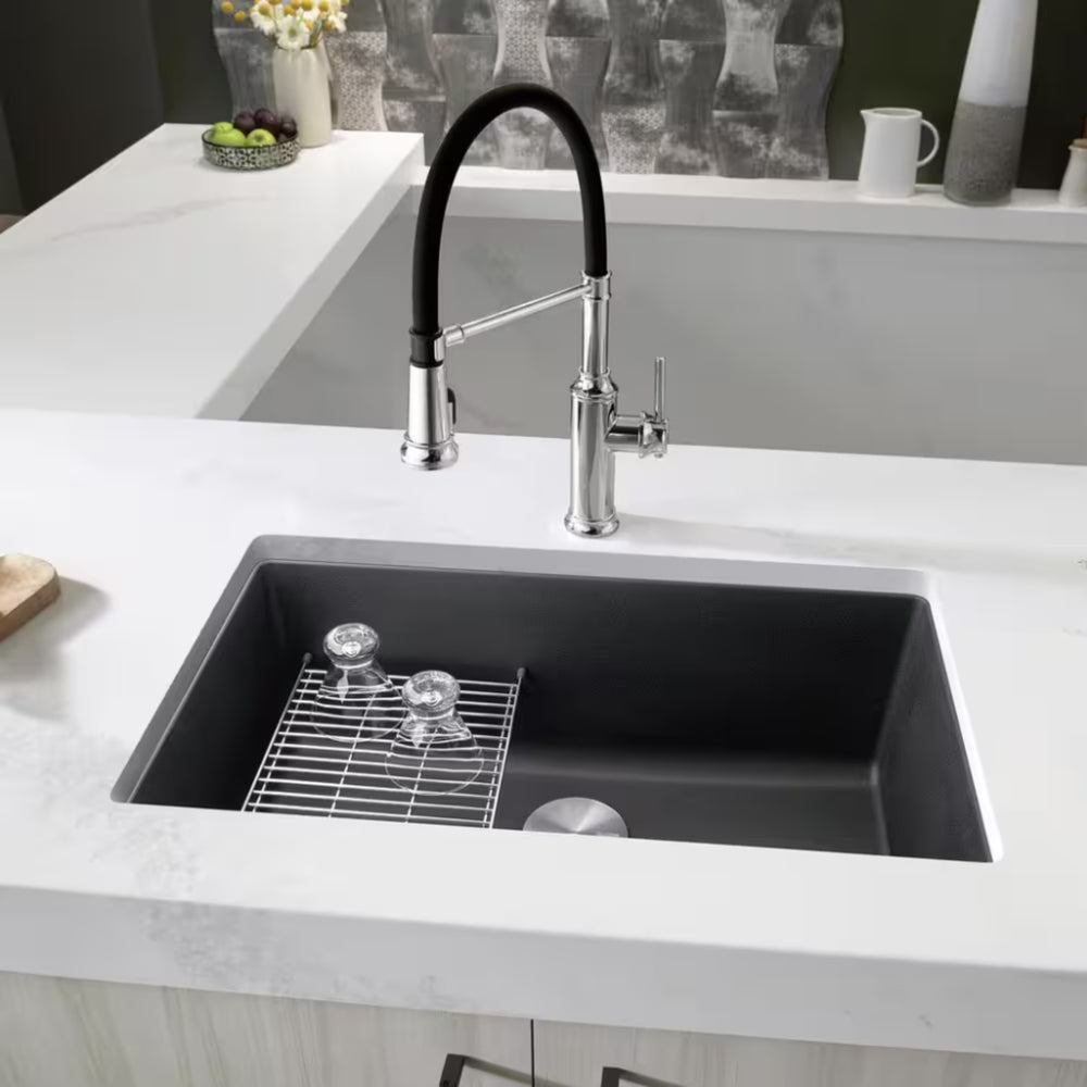VITO QUARTZ SINGLE BOWL UNDERMOUNT KITCHEN SINK MATTE BLACK 810MM