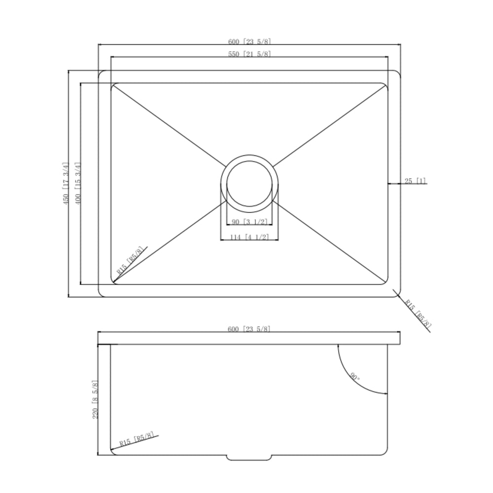 VITO STAINLESS STEEL SINGLE BOWL UNDERMOUNT KITCHEN SINK 600MM