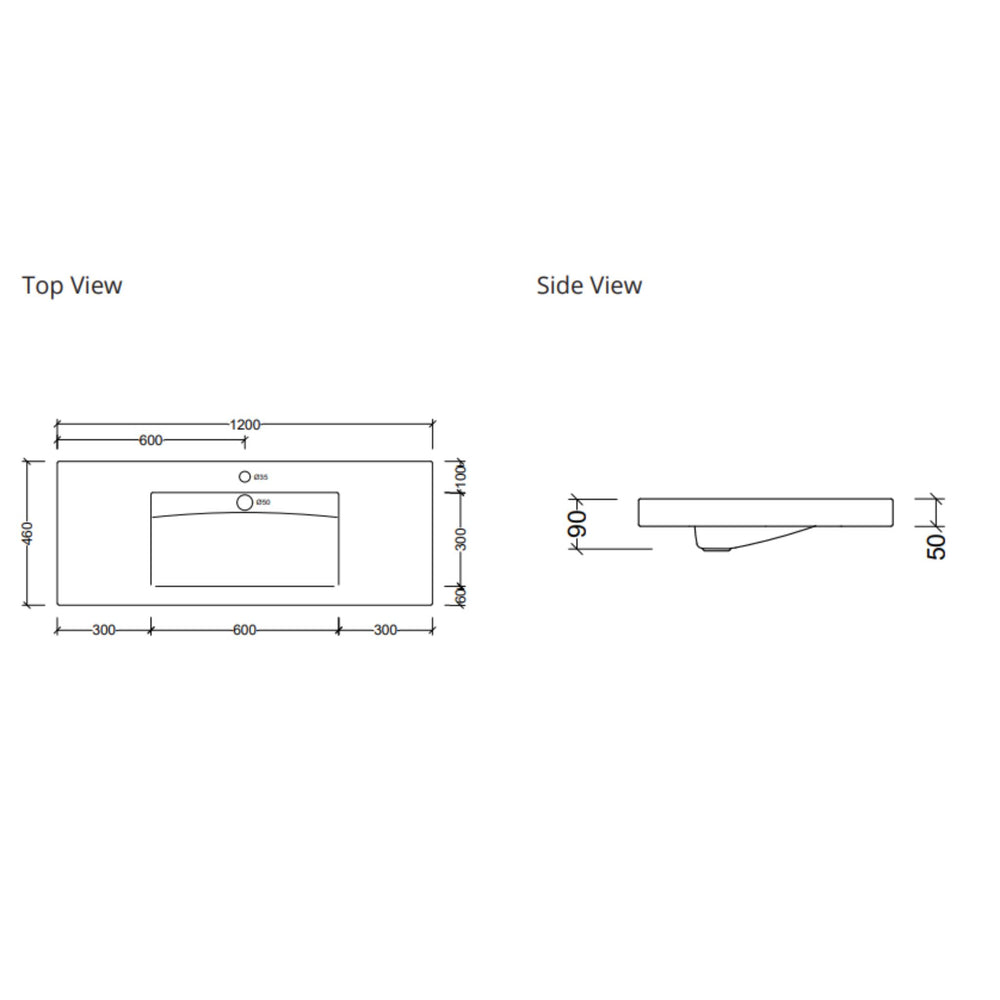 DUROCLASS VOGUE MAJOR GLOSS WHITE SINGLE BOWL UNDERMOUNT VANITY TOP (AVAILABLE IN 900MM AND 1200MM)