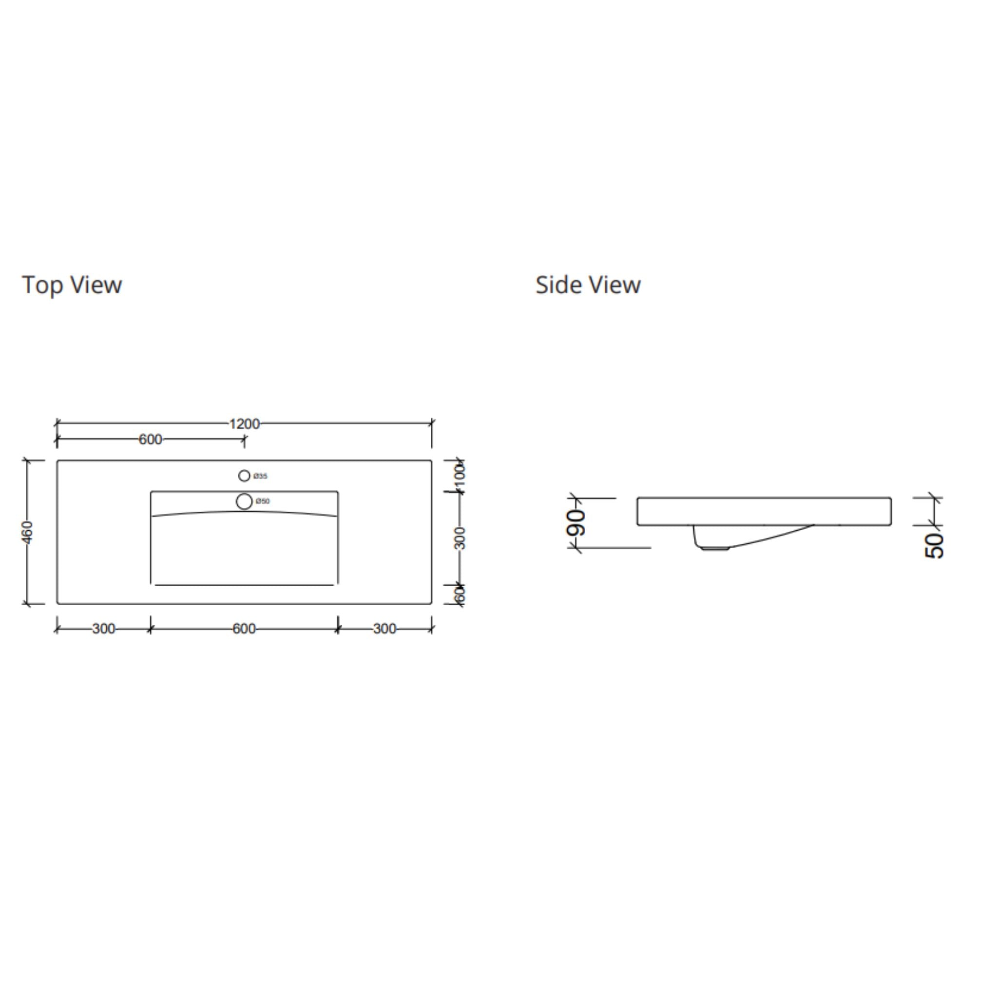 DUROCLASS VOGUE MAJOR GLOSS WHITE SINGLE BOWL UNDERMOUNT VANITY TOP (AVAILABLE IN 900MM AND 1200MM)