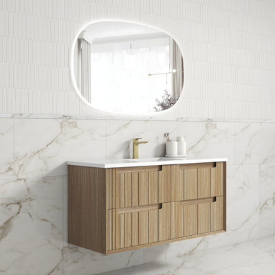 AULIC VOULARI HARVEST OAK 1200MM SINGLE BOWL FRAMED WALL HUNG VANITY
