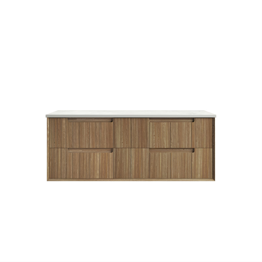 AULIC VOULARI HARVEST OAK 1500MM DOUBLE BOWL FRAMED WALL HUNG VANITY