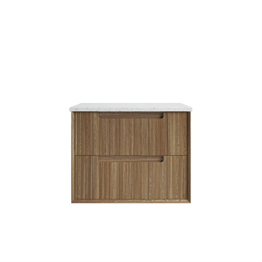 AULIC VOULARI HARVEST OAK 750MM SINGLE BOWL FRAMED WALL HUNG VANITY