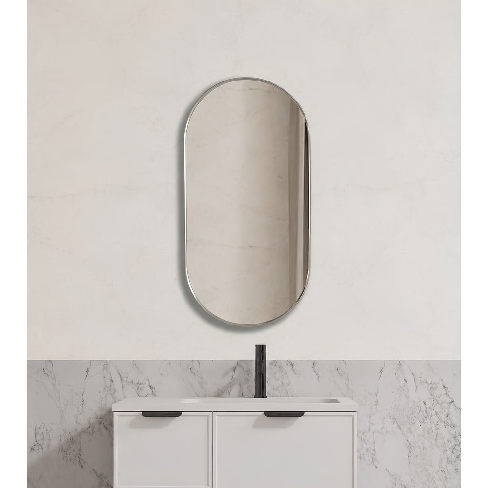 VITO VETRA OVAL ALUMINUM FRAMED MIRROR BRUSHED NICKEL 450X900MM