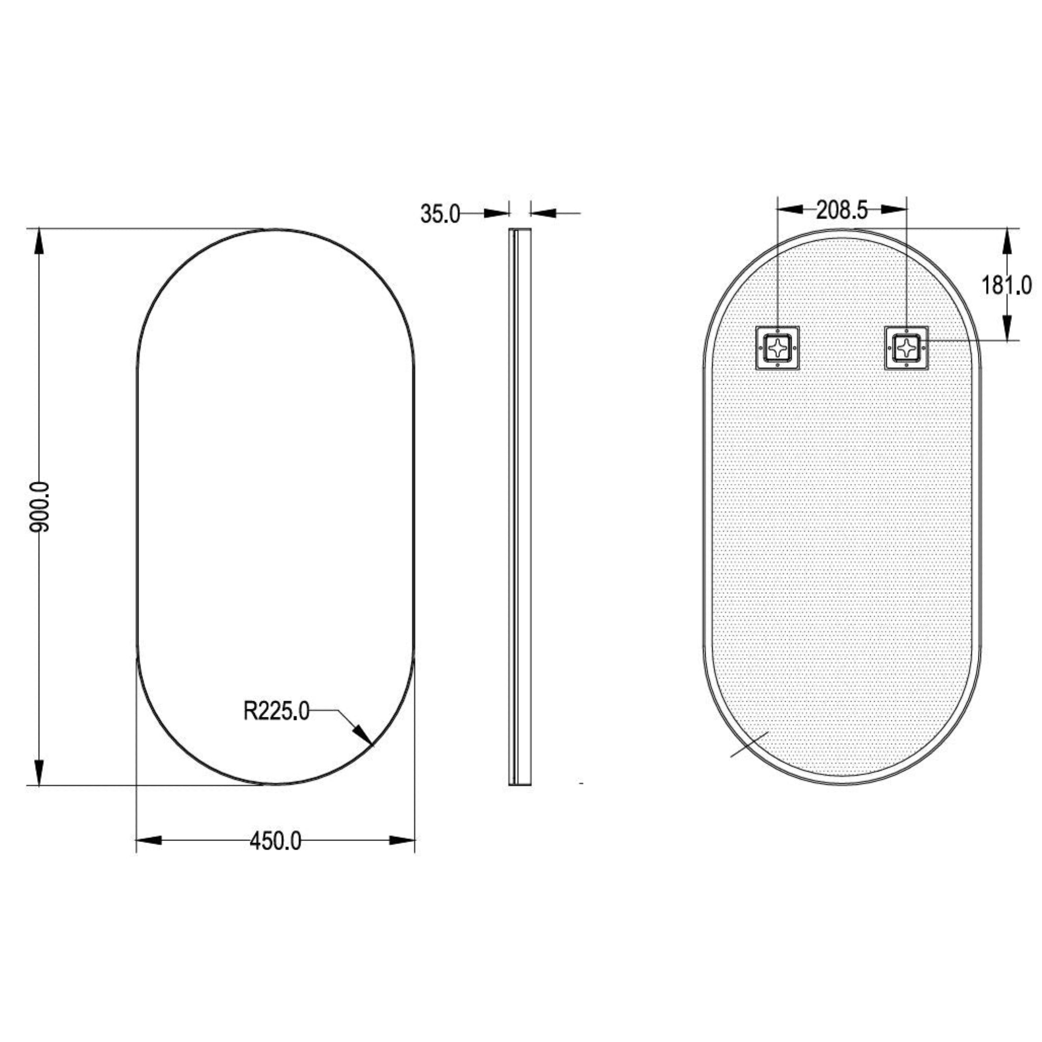 VITO VETRA OVAL ALUMINUM FRAMED MIRROR MATTE BLACK 450X900MM
