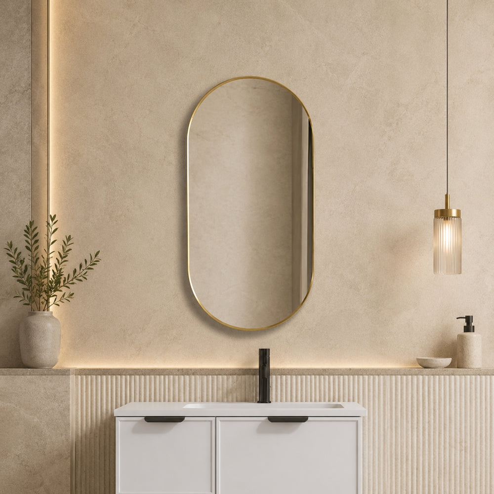 VITO VETRA OVAL ALUMINUM FRAMED MIRROR BRUSHED GOLD 600X1000MM