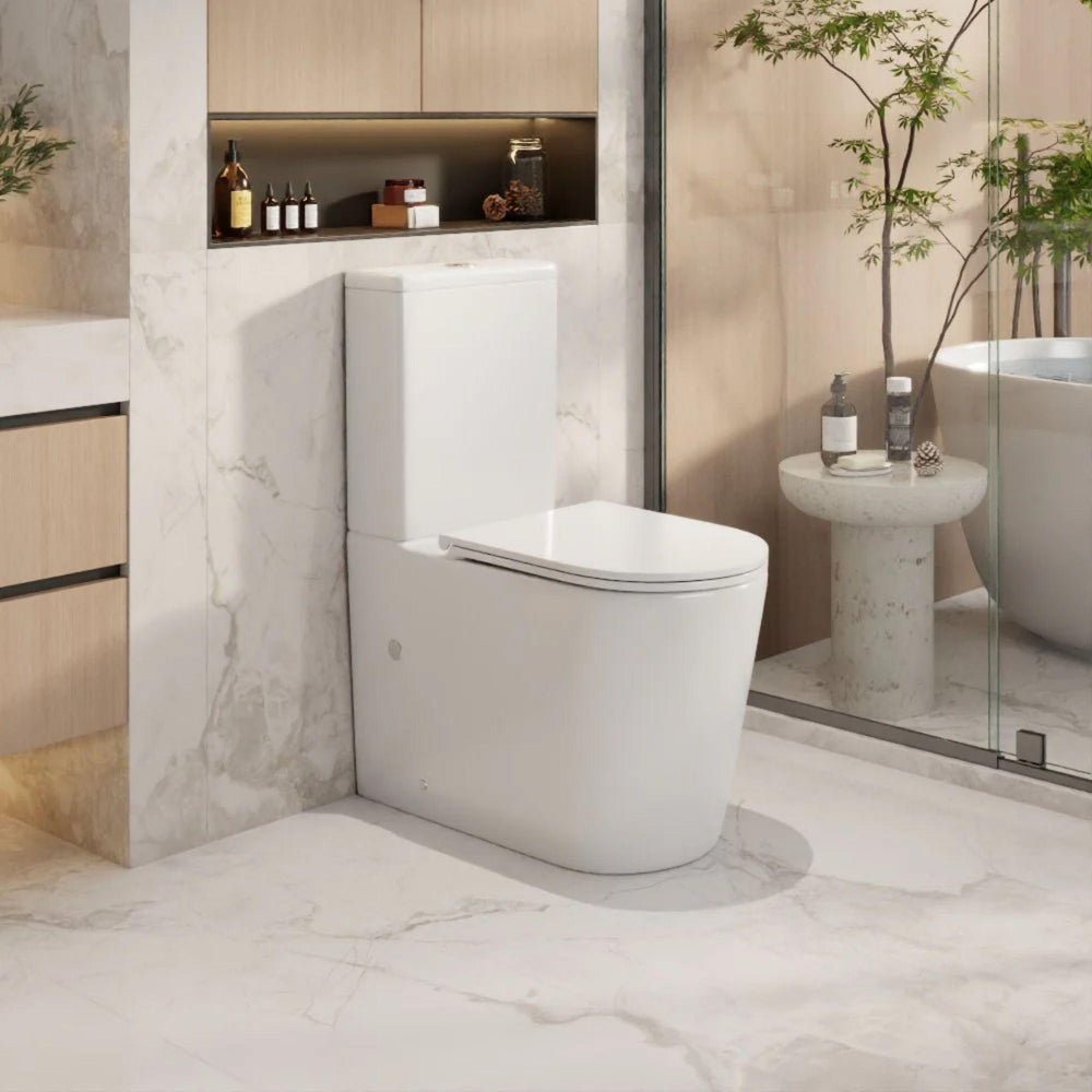 MERCIO VERA RIMLESS AND TORNADO FLUSH BACK TO WALL TOILET SUITE GLOSS WHITE