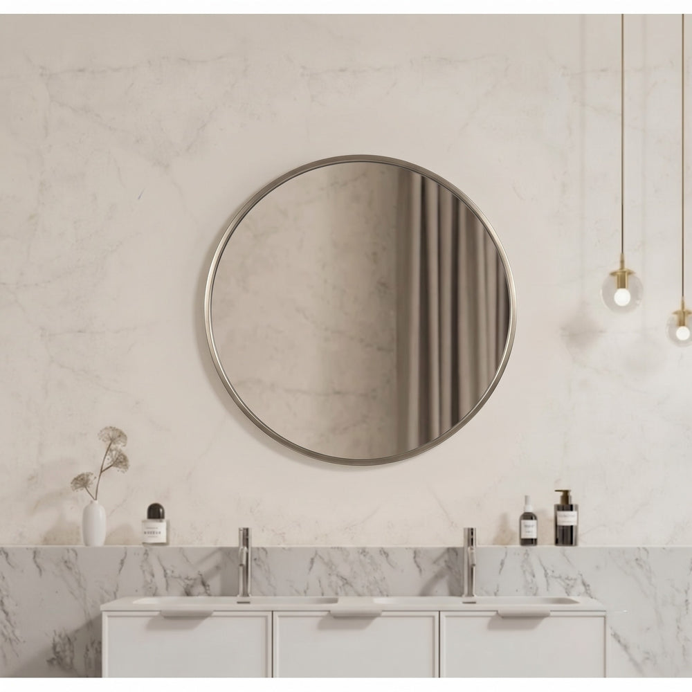 VITO VETRA ROUND ALUMINUM FRAMED MIRROR BRUSHED NICKEL 600X600MM