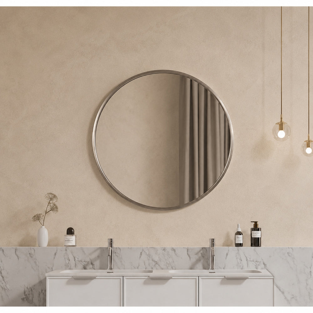 VITO VETRA ROUND ALUMINUM FRAMED MIRROR BRUSHED NICKEL 700X700MM