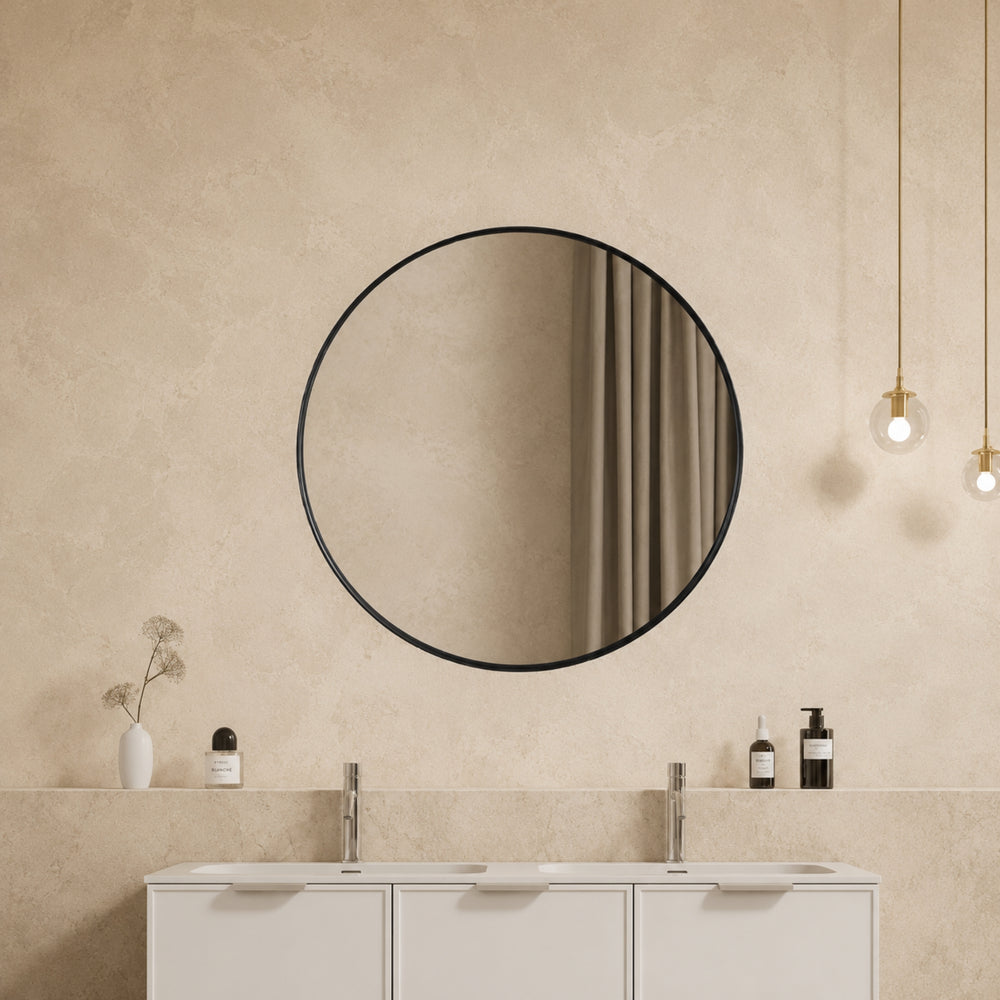 VITO VETRA ROUND ALUMINUM FRAMED MIRROR MATTE BLACK 700X700MM
