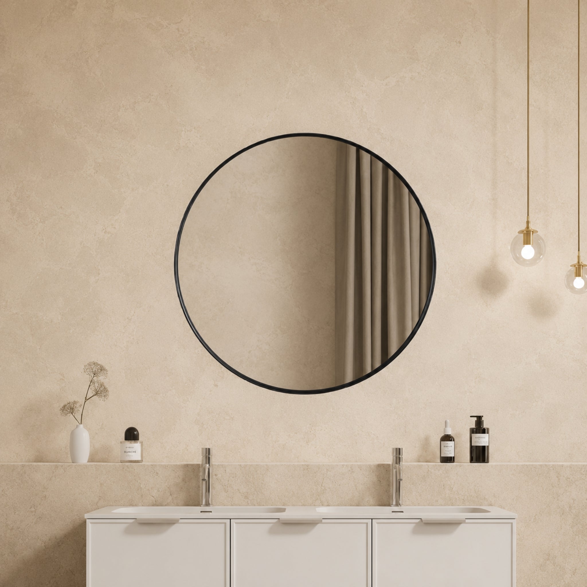VITO VETRA ROUND ALUMINUM FRAMED MIRROR MATTE BLACK 700X700MM