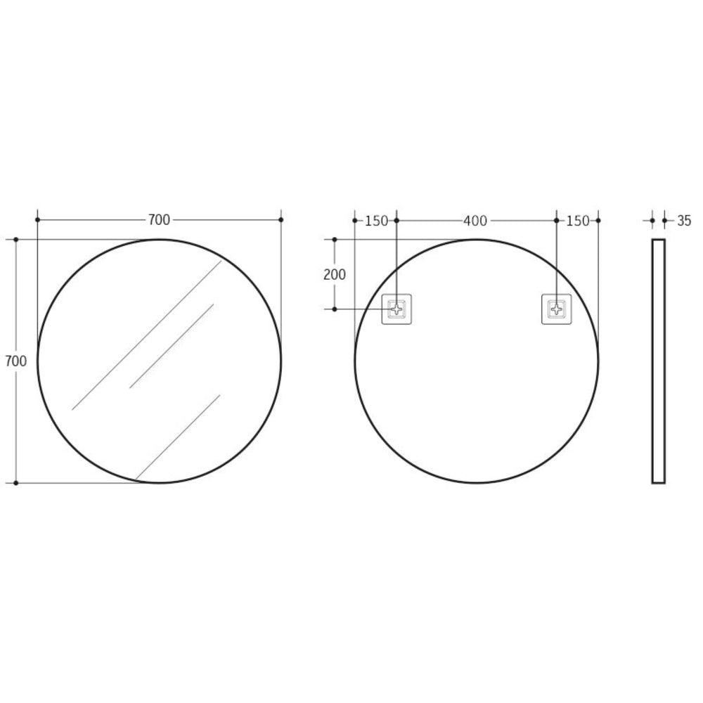 VITO VETRA ROUND ALUMINUM FRAMED MIRROR MATTE BLACK 700X700MM