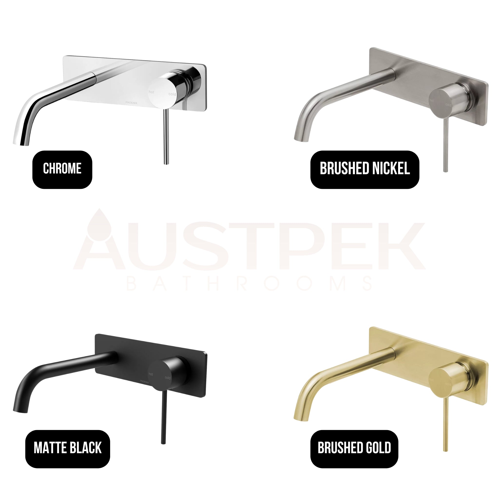 PHOENIX VIVID SLIMLINE SWITCHMIX LEAD FREE WALL BASIN AND BATH MIXER SET 180MM BRUSHED GOLD