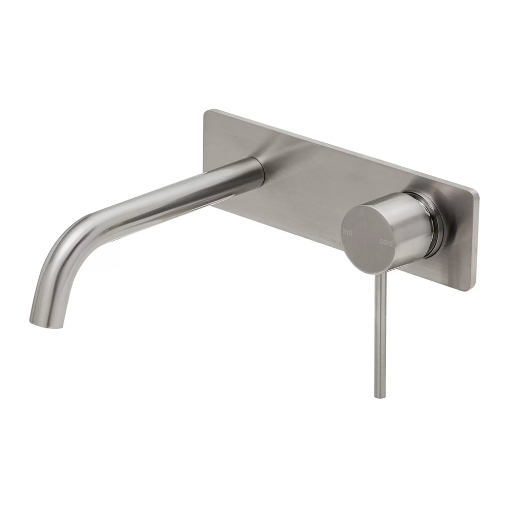 PHOENIX VIVID SLIMLINE SWITCHMIX LEAD FREE WALL BASIN AND BATH MIXER SET 180MM BRUSHED NICKEL