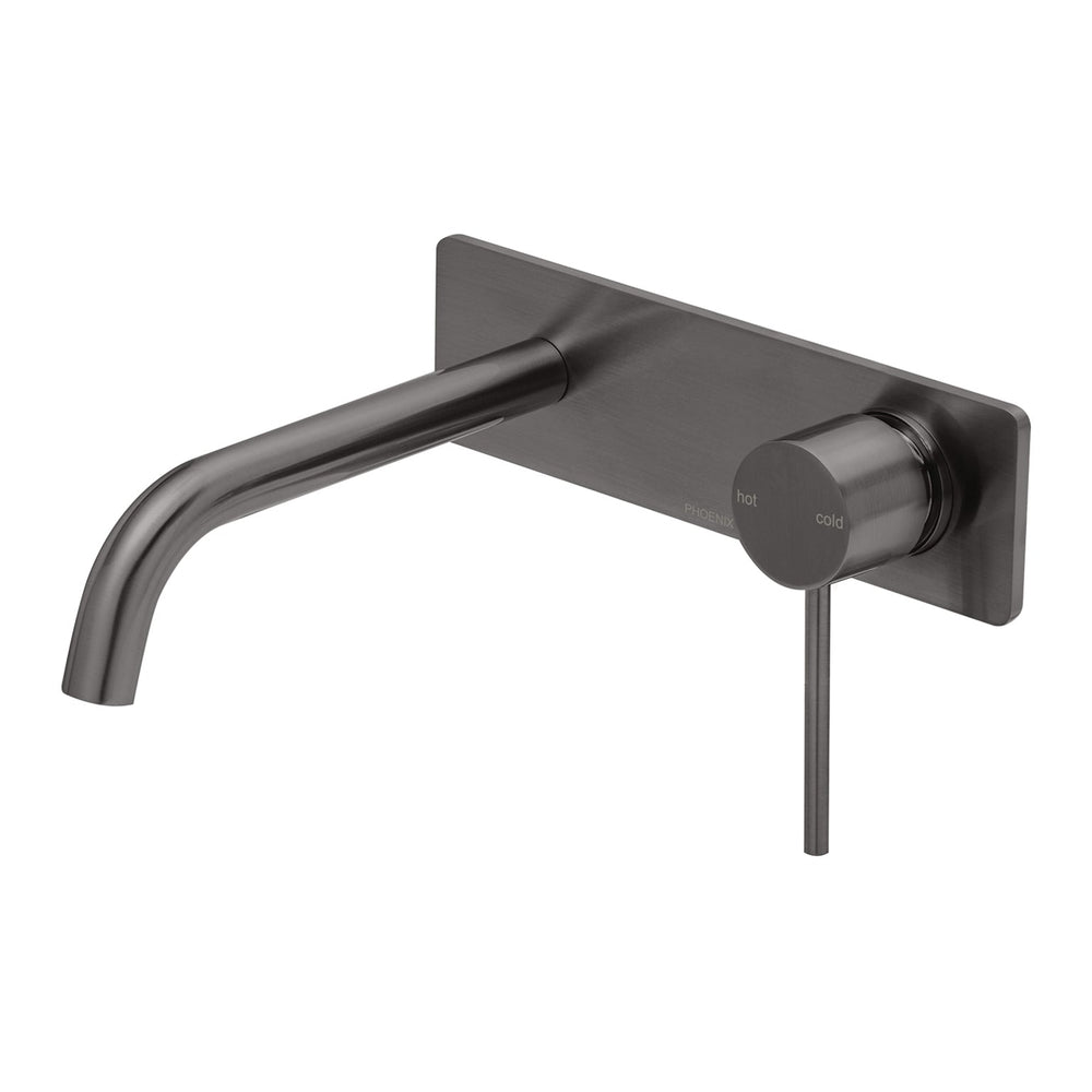 PHOENIX VIVID SLIMLINE LEAD FREE SWITCHMIX WALL BASIN / BATH MIXER SET FIT-OFF AND ROUGH-IN KIT 200MM BRUSHED CARBON