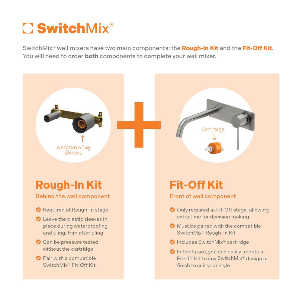 PHOENIX VIVID SLIMLINE SWITCHMIX LEAD FREE WALL BASIN / BATH MIXER SET FIT-OFF AND ROUGH-IN KIT 180MM BRUSHED NICKEL