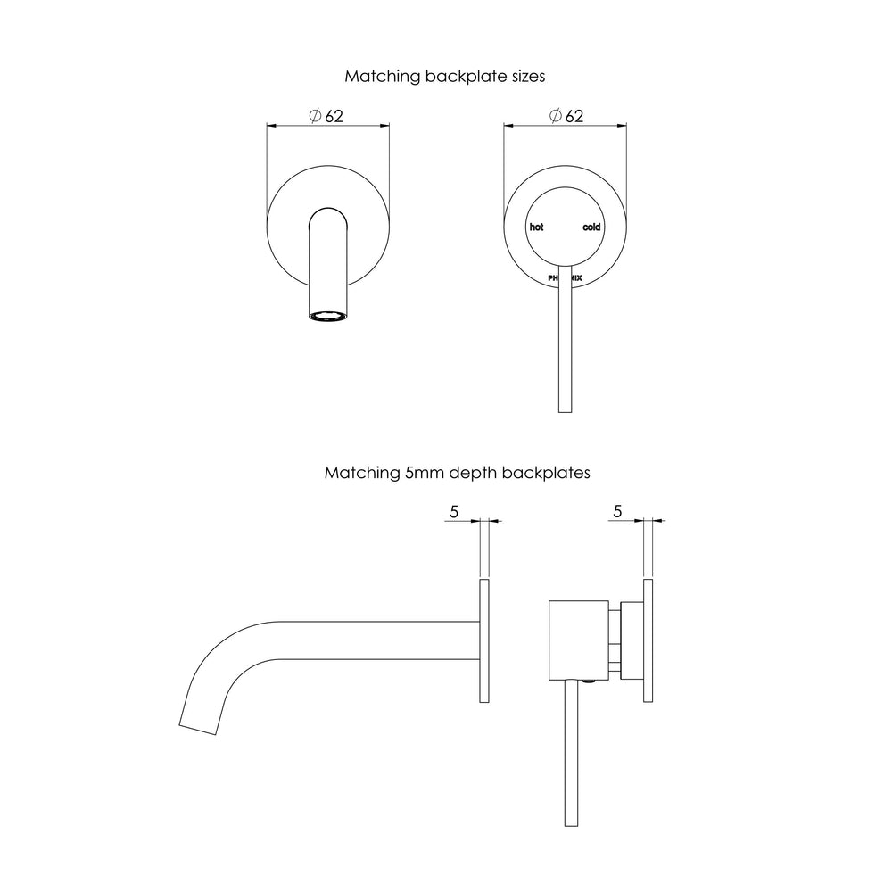 PHOENIX VIVID SLIMLINE SWITCHMIX WALL BASIN / BATH MIXER SET CHROME