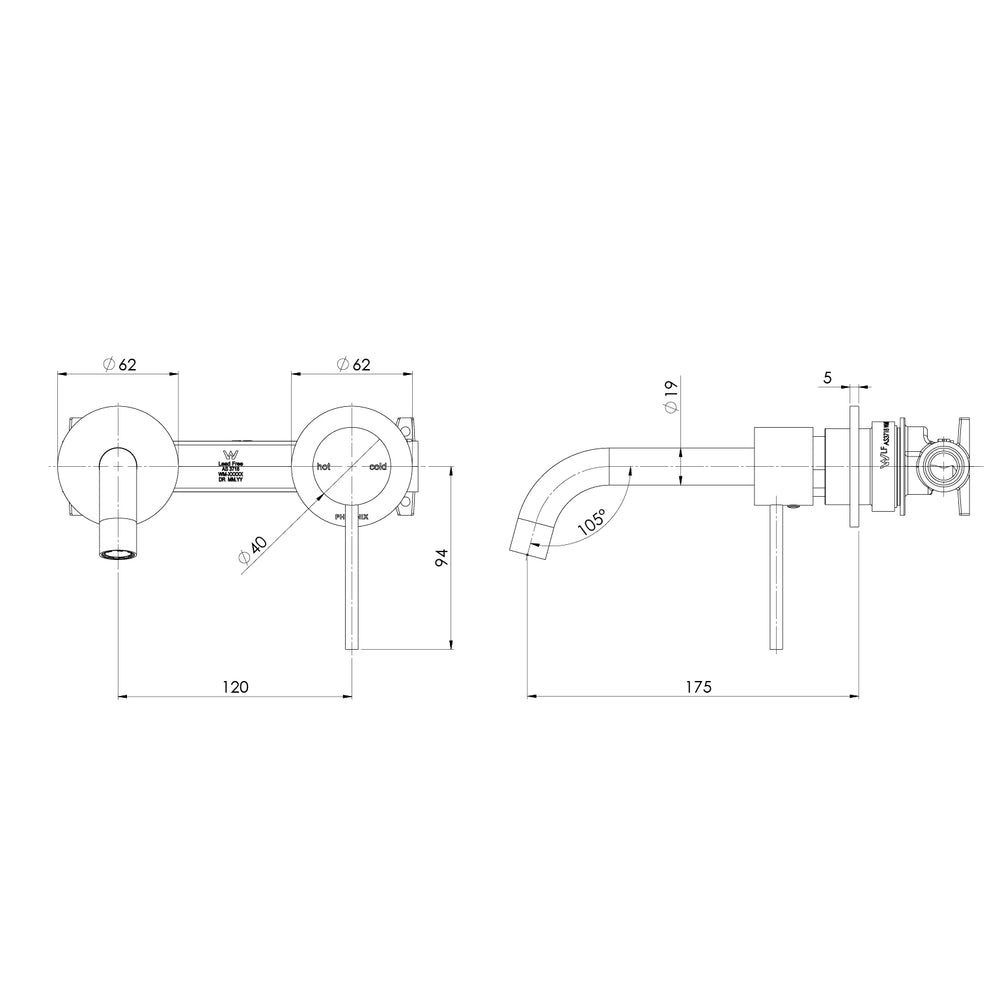 PHOENIX VIVID SLIMLINE SWITCHMIX WALL BASIN / BATH MIXER SET CHROME