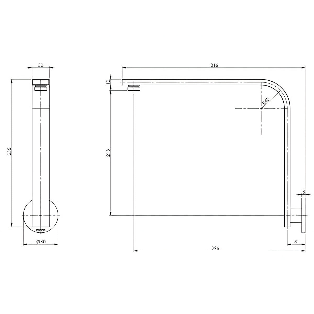 PHOENIX VIVID SLIMLINE HIGH-RISE SHOWER ARM ROUND PLATE 300MM CHROME