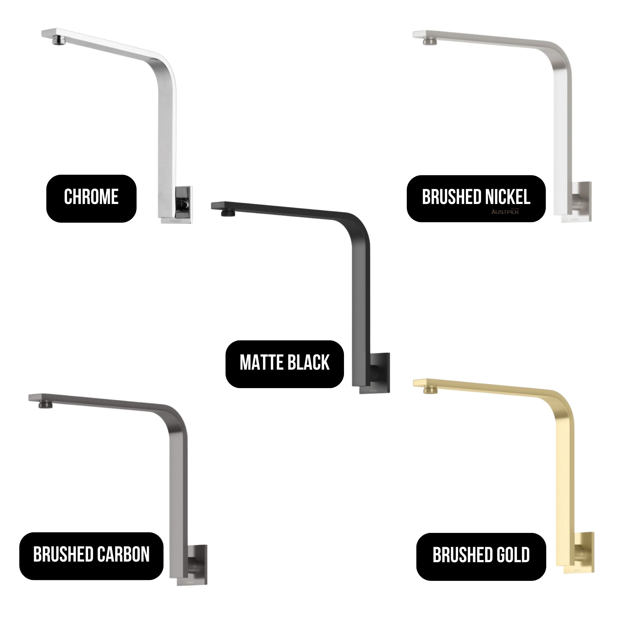 PHOENIX VIVID SLIMLINE HIGH-RISE SHOWER ARM SQUARE PALTE 316MM MATTE BLACK