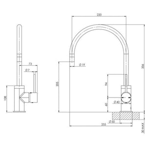 PHOENIX VIVID SLIMLINE SINK MIXER GOOSENECK 220MM BRUSHED CARBON