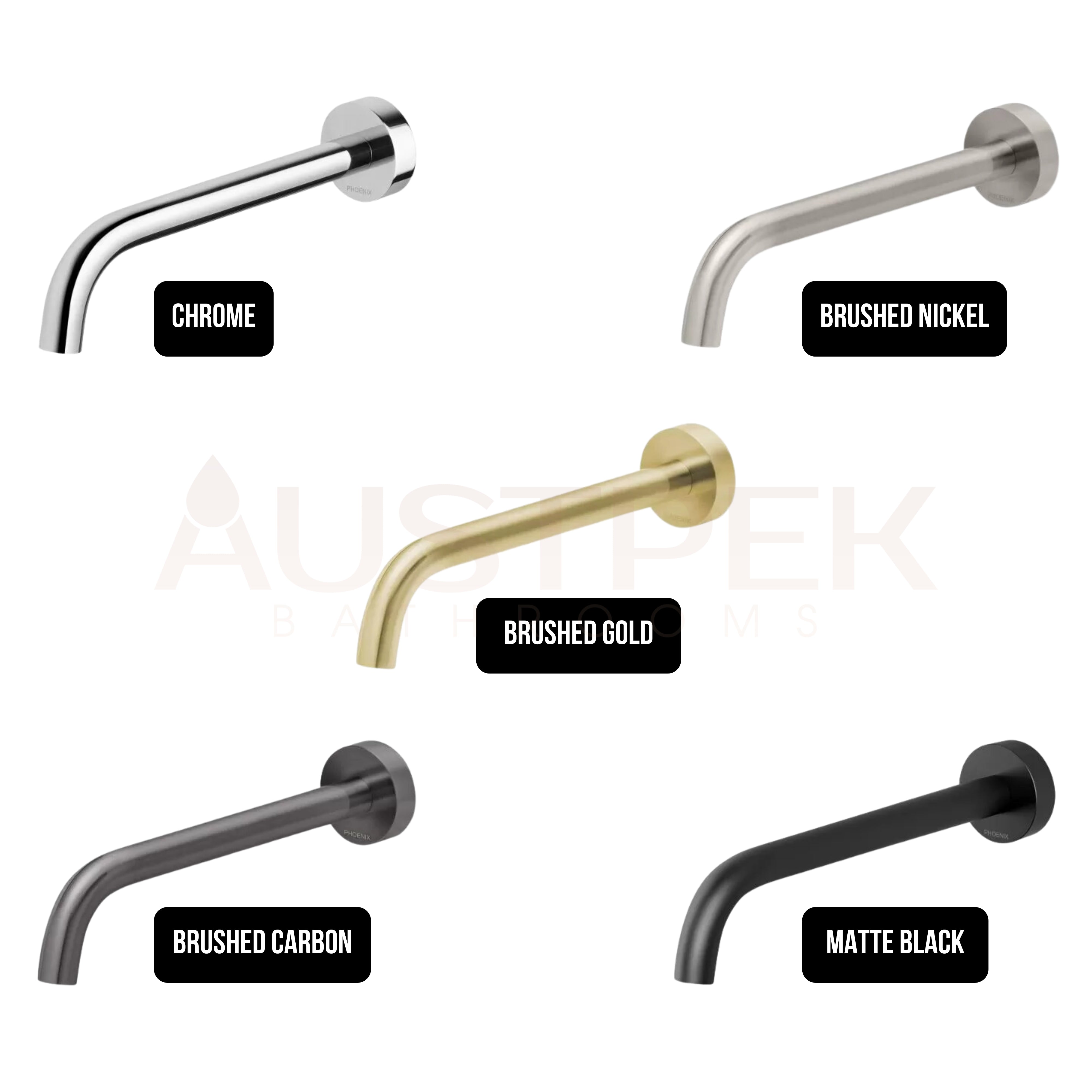 PHOENIX VIVID SLIMLINE LEAD FREE WALL BATH OUTLET 230MM BRUSHED NICKEL