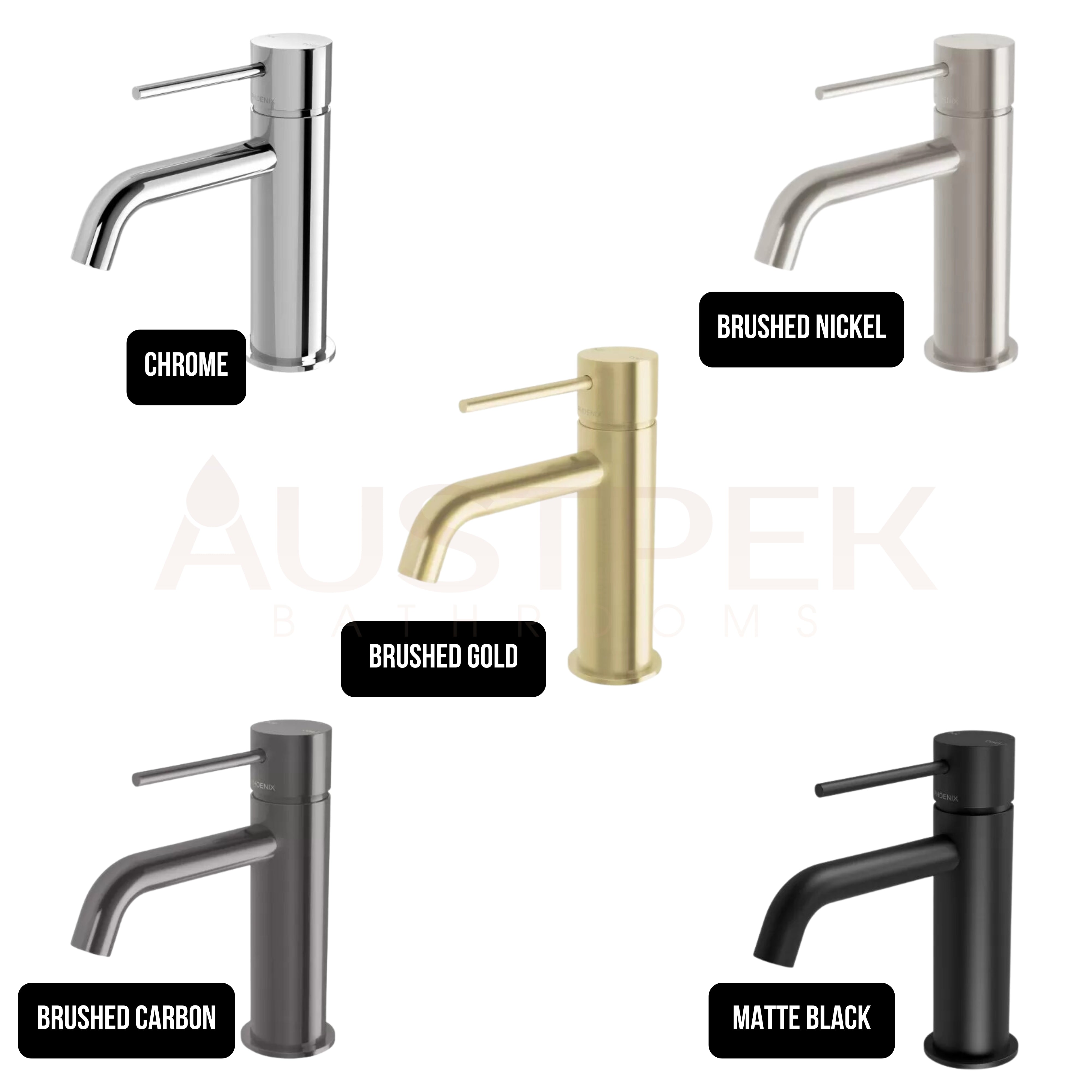 PHOENIX VIVID SLIMLINE LEAD FREE BASIN MIXER CURVED OUTLET BRUSHED NICKEL