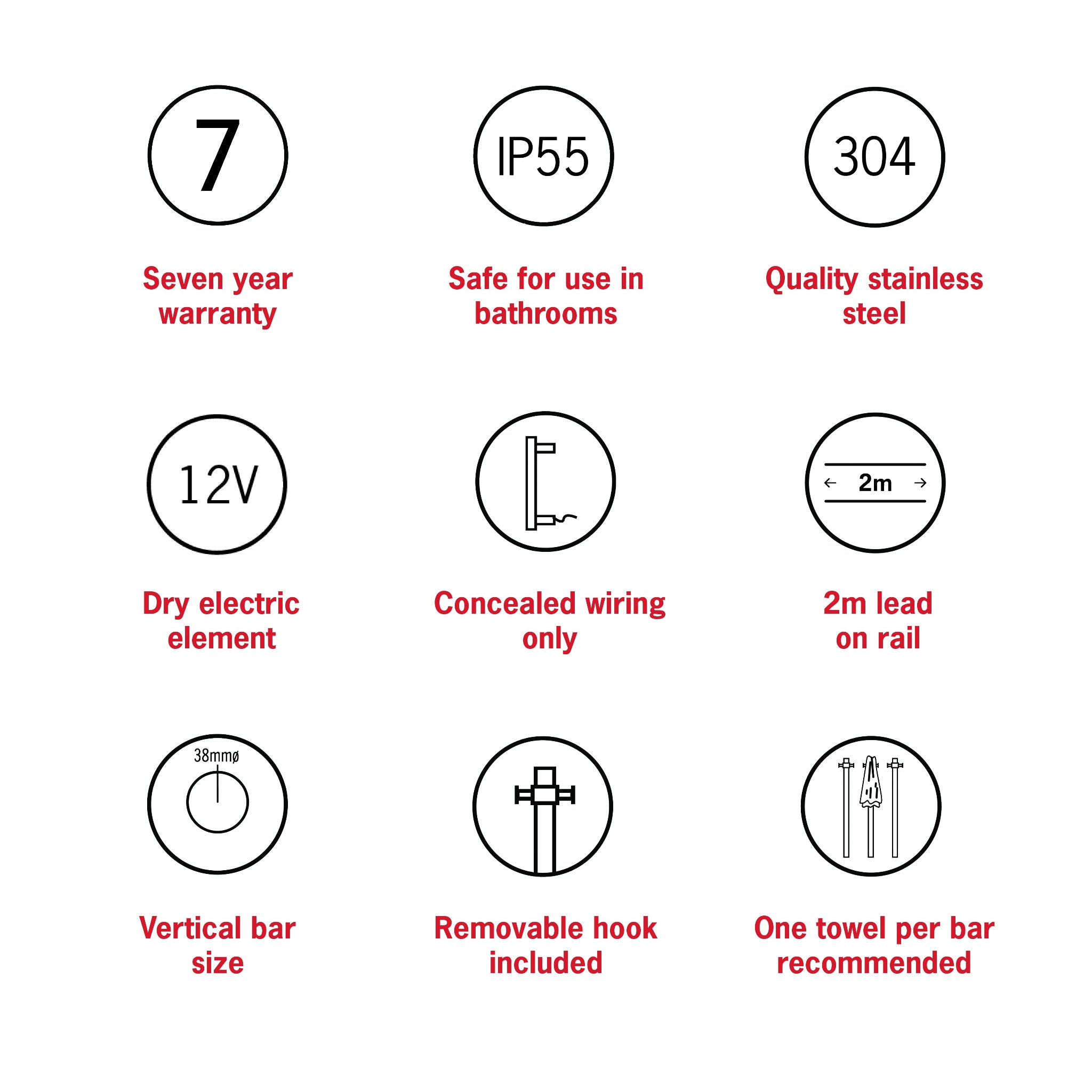 THERMOGROUP STRAIGHT ROUND VERTICAL SINGLE HEATED TOWEL RAIL 900MM