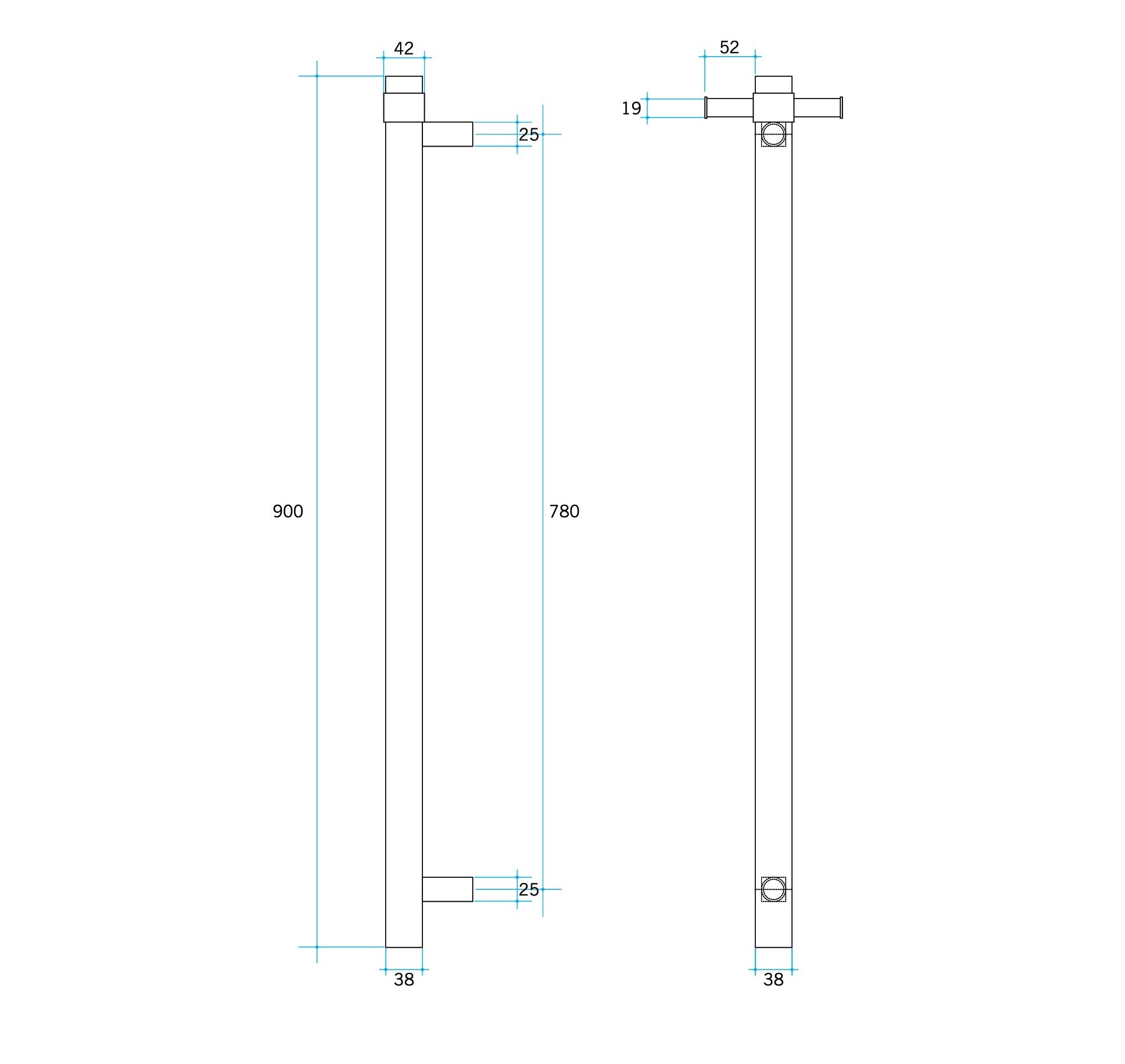 THERMOGROUP ROUND VERTICAL SINGLE HEATED RAIL 900MM MATTE BLACK