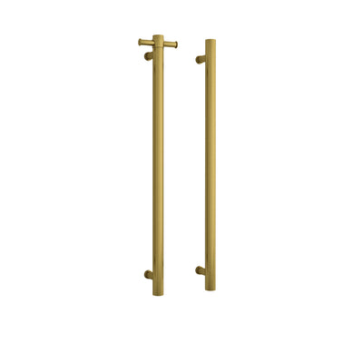 THERMOGROUP ROUND VERTICAL SINGLE HEATED TOWEL RAIL 900MM BRUSHED GOLD