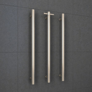 THERMOGROUP STRAIGHT ROUND VERTICAL SINGLE HEATED TOWEL RAIL 900MM BRUSHED NICKEL