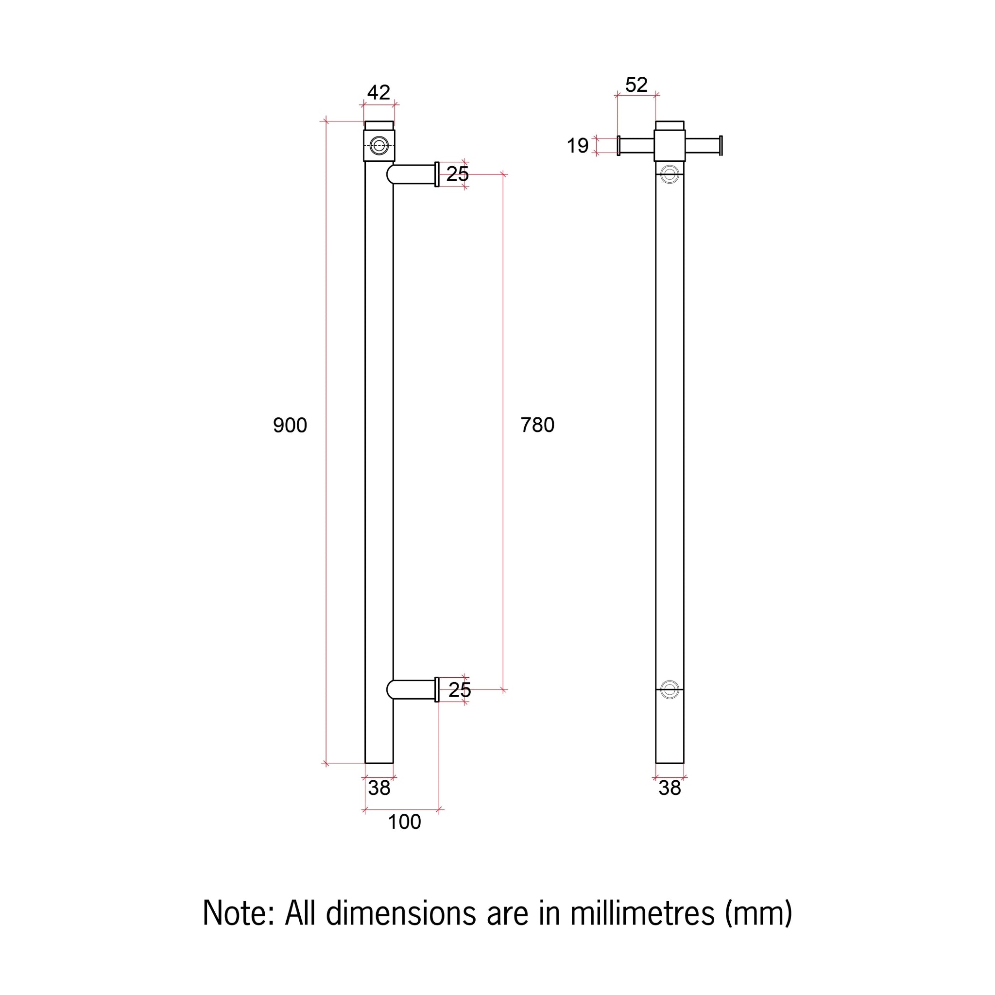 THERMOGROUP STRAIGHT ROUND VERTICAL SINGLE HEATED TOWEL RAIL 900MM