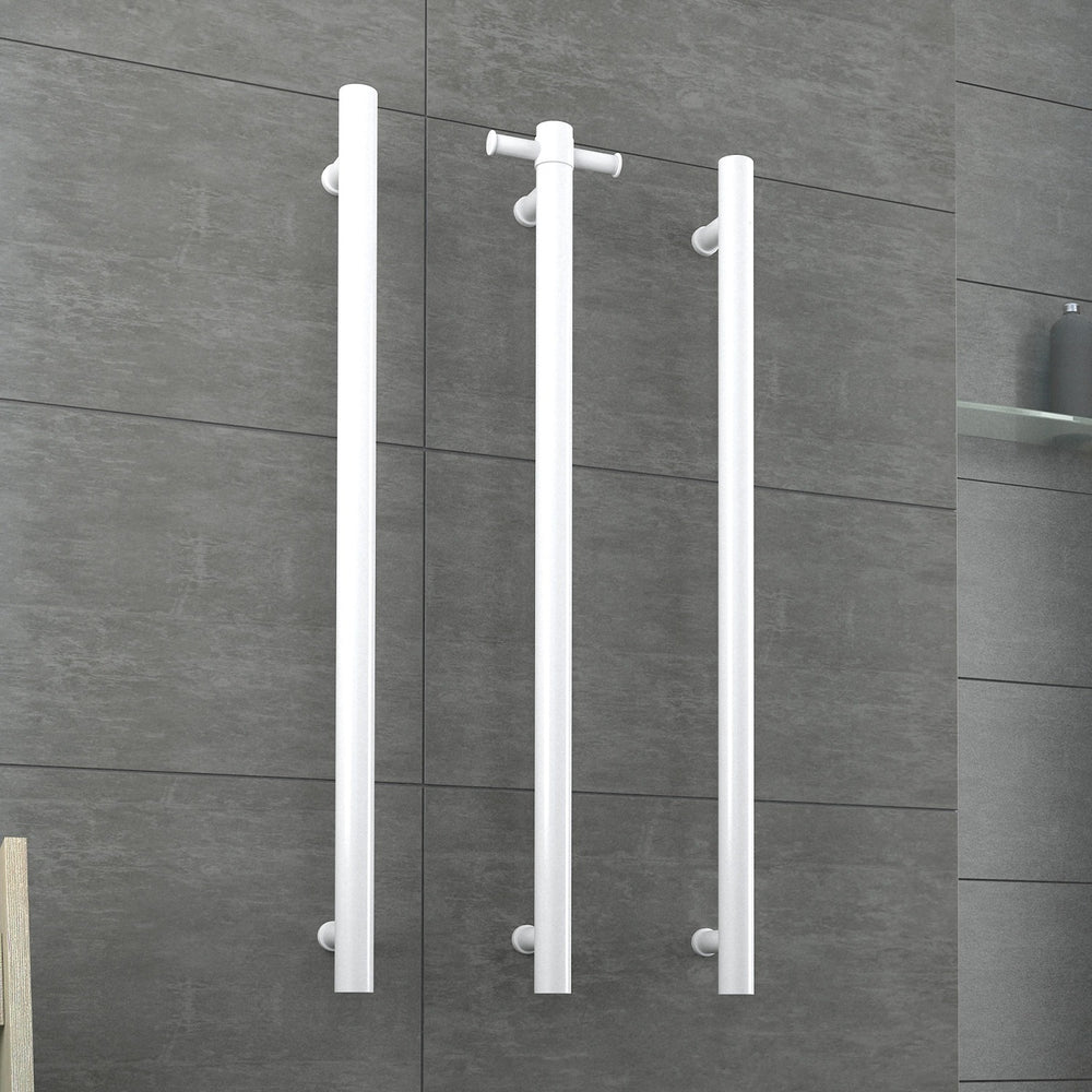 THERMOGROUP STRAIGHT ROUND VERTICAL SINGLE HEATED TOWEL RAIL 900MM SATIN WHITE