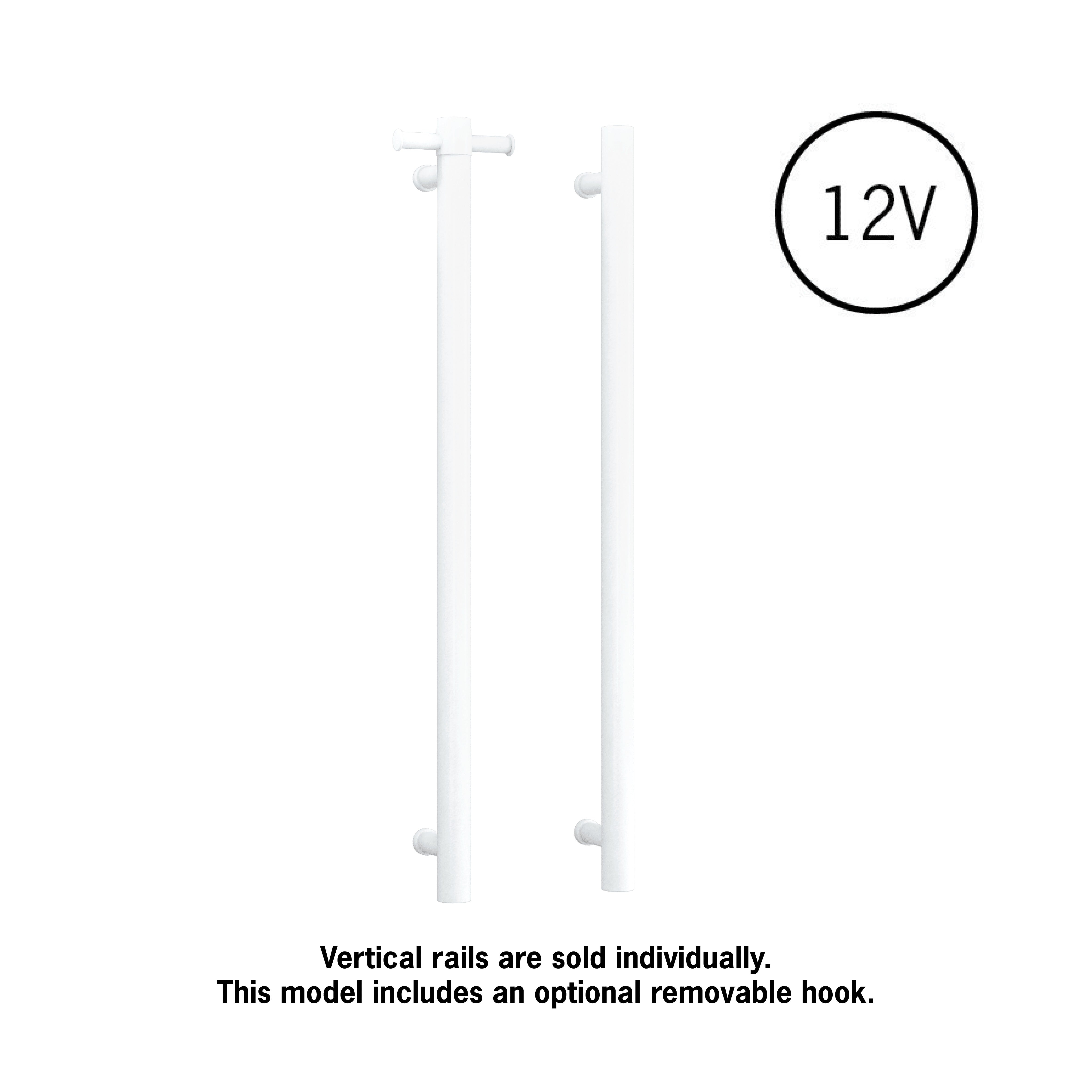 THERMOGROUP STRAIGHT ROUND VERTICAL SINGLE HEATED TOWEL RAIL 900MM SATIN WHITE