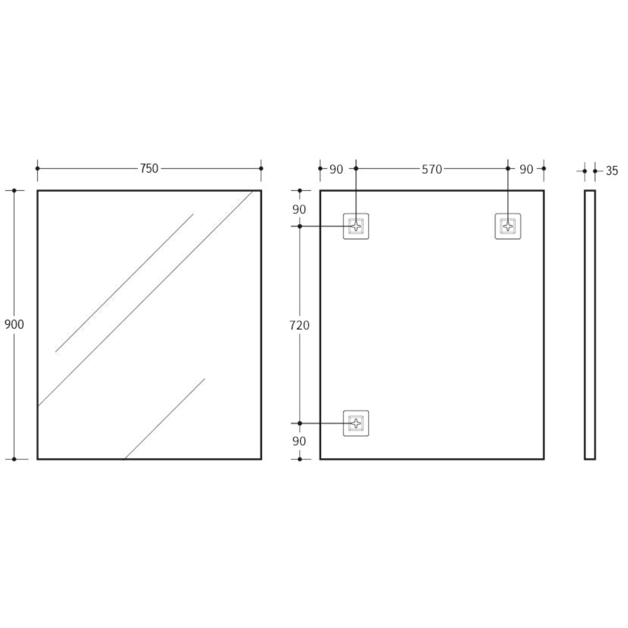 VITO VETRA RECTANGULAR ALUMINUM FRAMED MIRROR MATTE BLACK 900X750MM