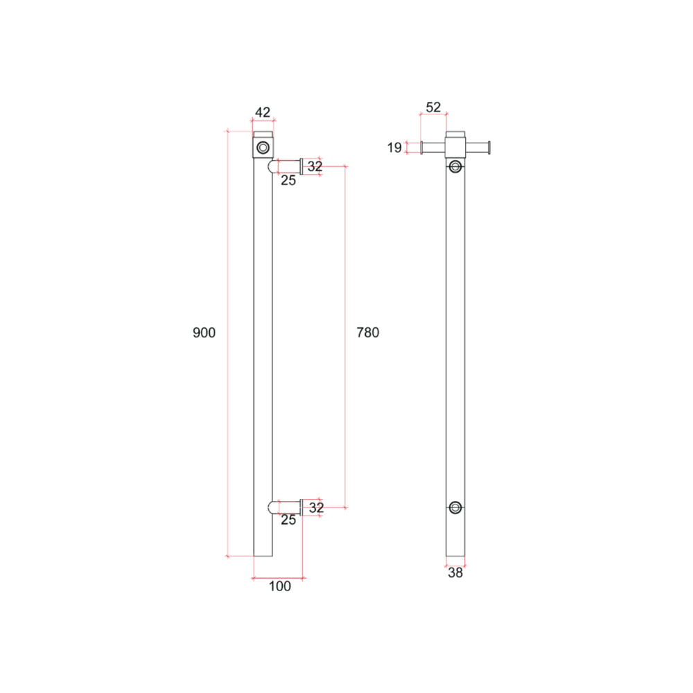 THERMOGROUP 240 VOLT VERTICAL SINGLE HEATED TOWEL RAIL BRUSHED BRASS 900MM