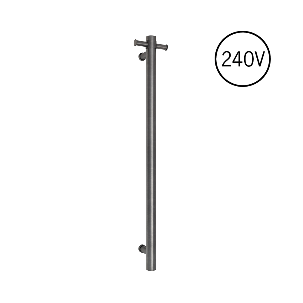 THERMOGROUP 240 VOLT VERTICAL SINGLE HEATED TOWEL RAIL 900MM BRUSHED GUN METAL