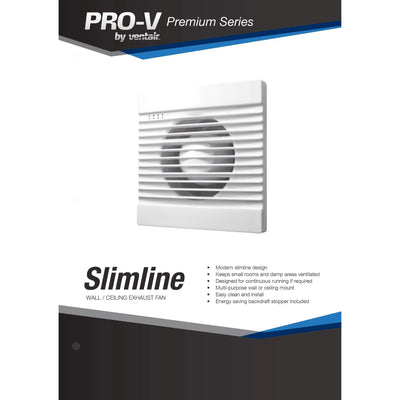 VENTAIR SLIMLINE VERSATILE WALL / CEILING EXHAUST FAN WHITE (AVAILABLE IN 100MM, 125MM AND 150MM)