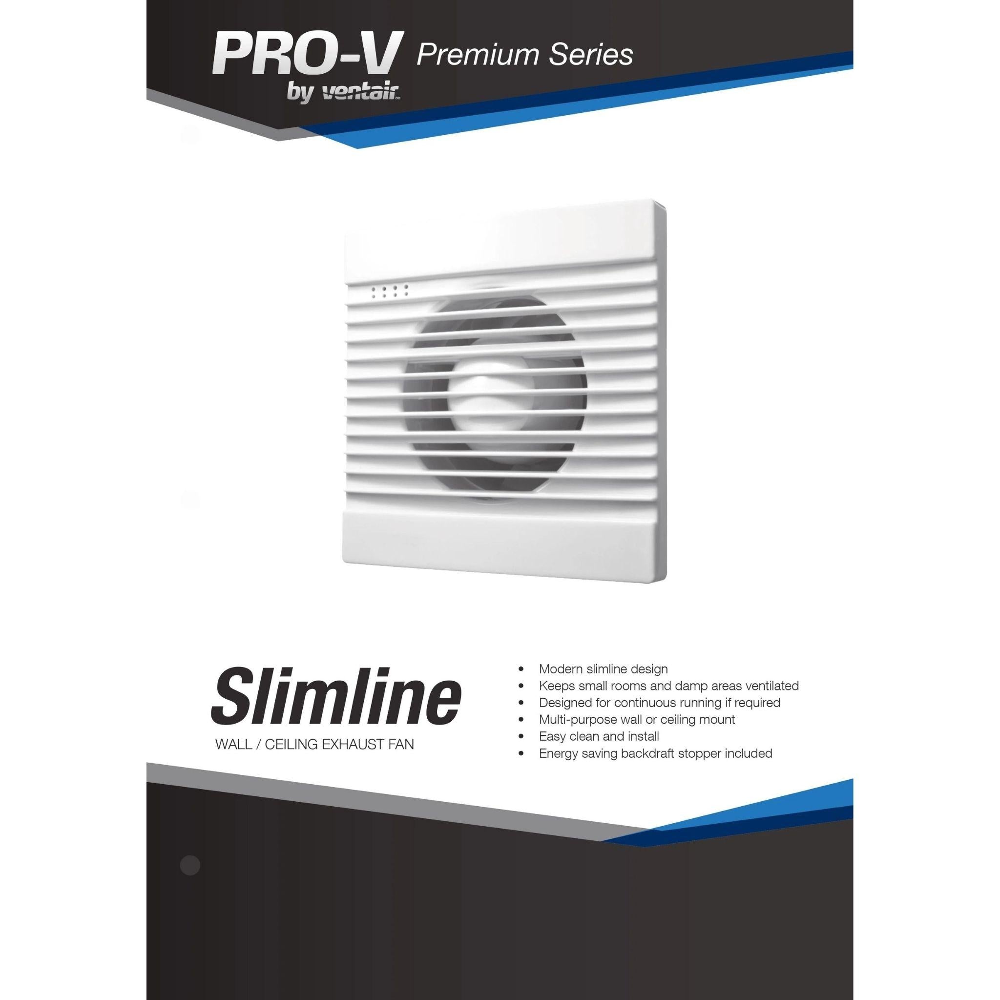 VENTAIR SLIMLINE VERSATILE WALL / CEILING EXHAUST FAN WHITE (AVAILABLE IN 100MM, 125MM AND 150MM)