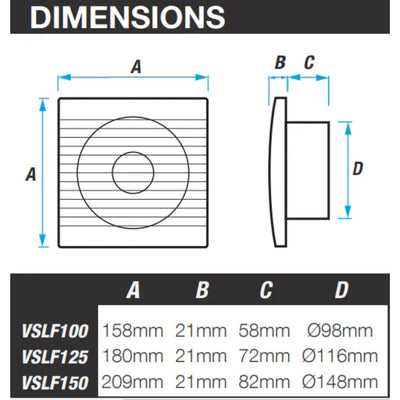 VENTAIR SLIMLINE VERSATILE WALL / CEILING EXHAUST FAN WHITE (AVAILABLE IN 100MM, 125MM AND 150MM)