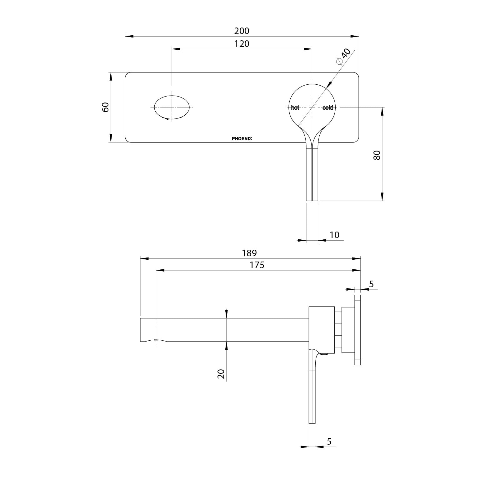 PHOENIX VIVID SLIMLINE SWITCHMIX LEAD FREE WALL BASIN / BATH MIXER SET FIT-OFF AND ROUGH-IN KIT 200MM CHROME