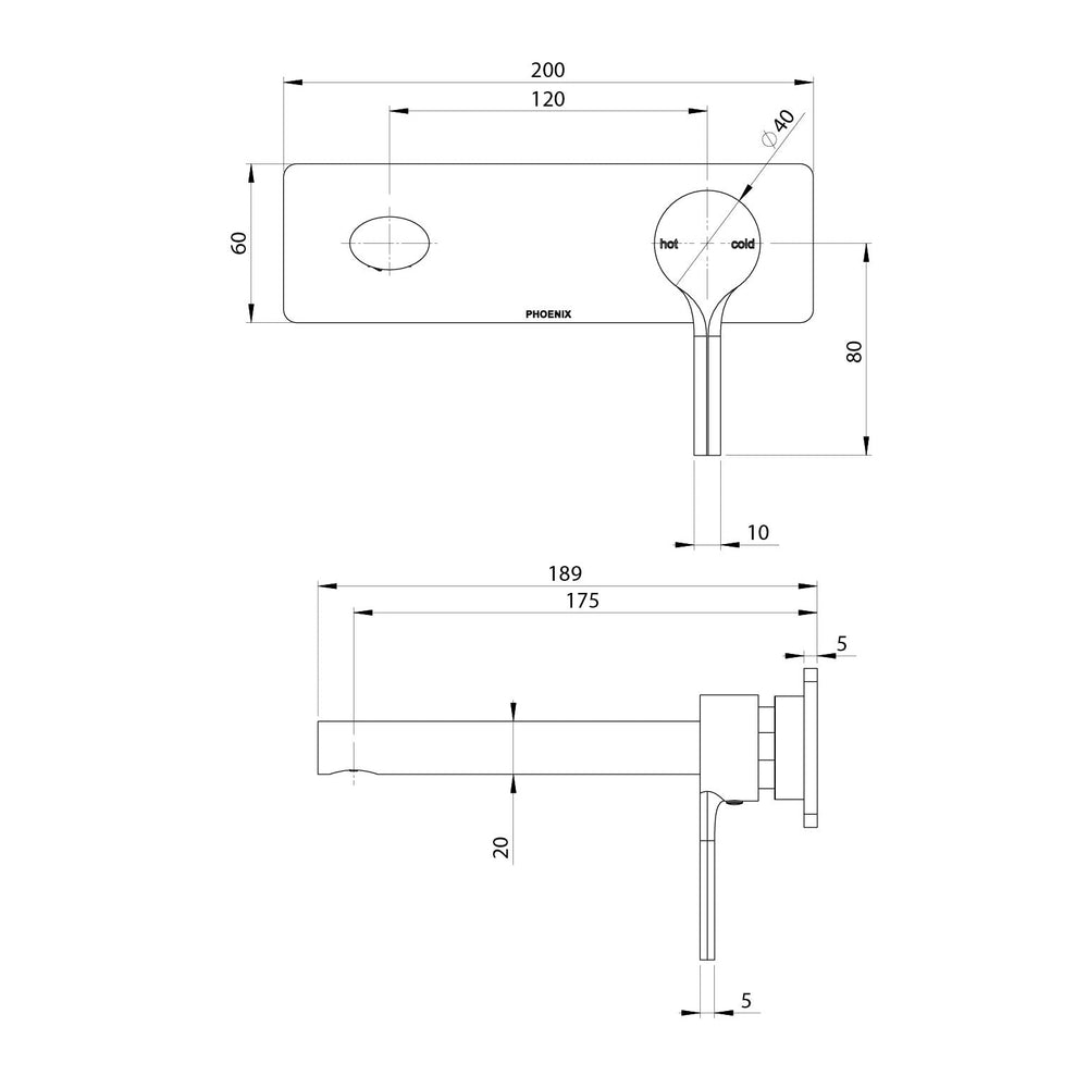 PHOENIX VIVID SLIMLINE OVAL SWITCHMIX WALL BASIN / BATH MIXER SET FIT-OFF AND ROUGH-IN KIT 200MM MATTE BLACK