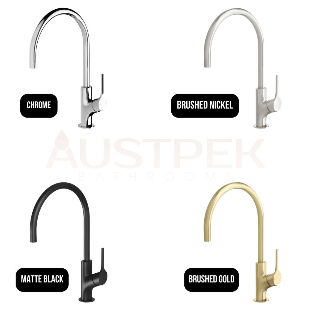 PHOENIX VIVID SLIMLINE GOOSENECK LEAD FREE SINK MIXER 220MM BRUSHED NICKEL