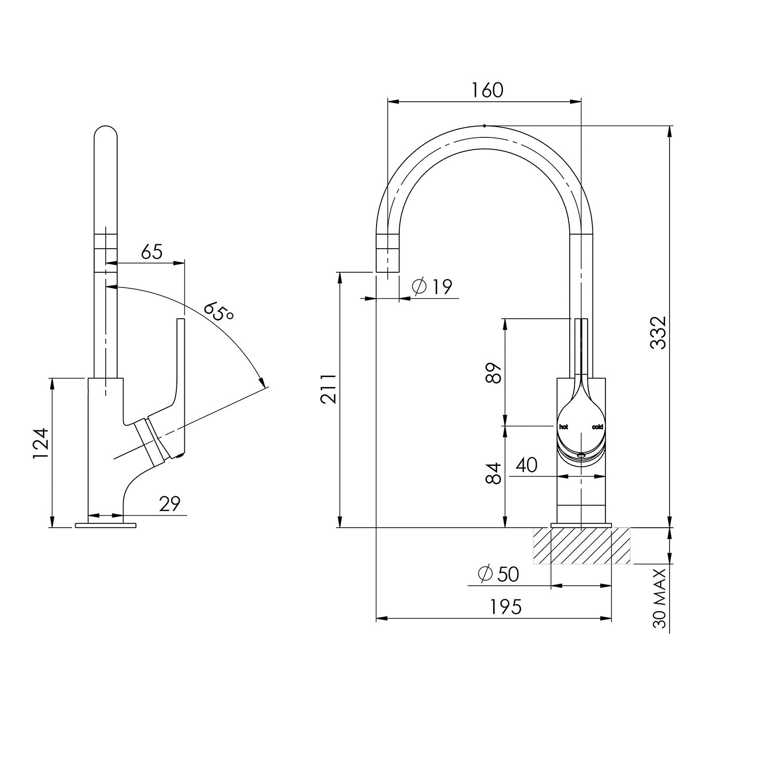 PHOENIX VIVID SLIMLINE OVAL GOOSENECK LEAD FREE SINK MIXER 160MM BRUSHED GOLD