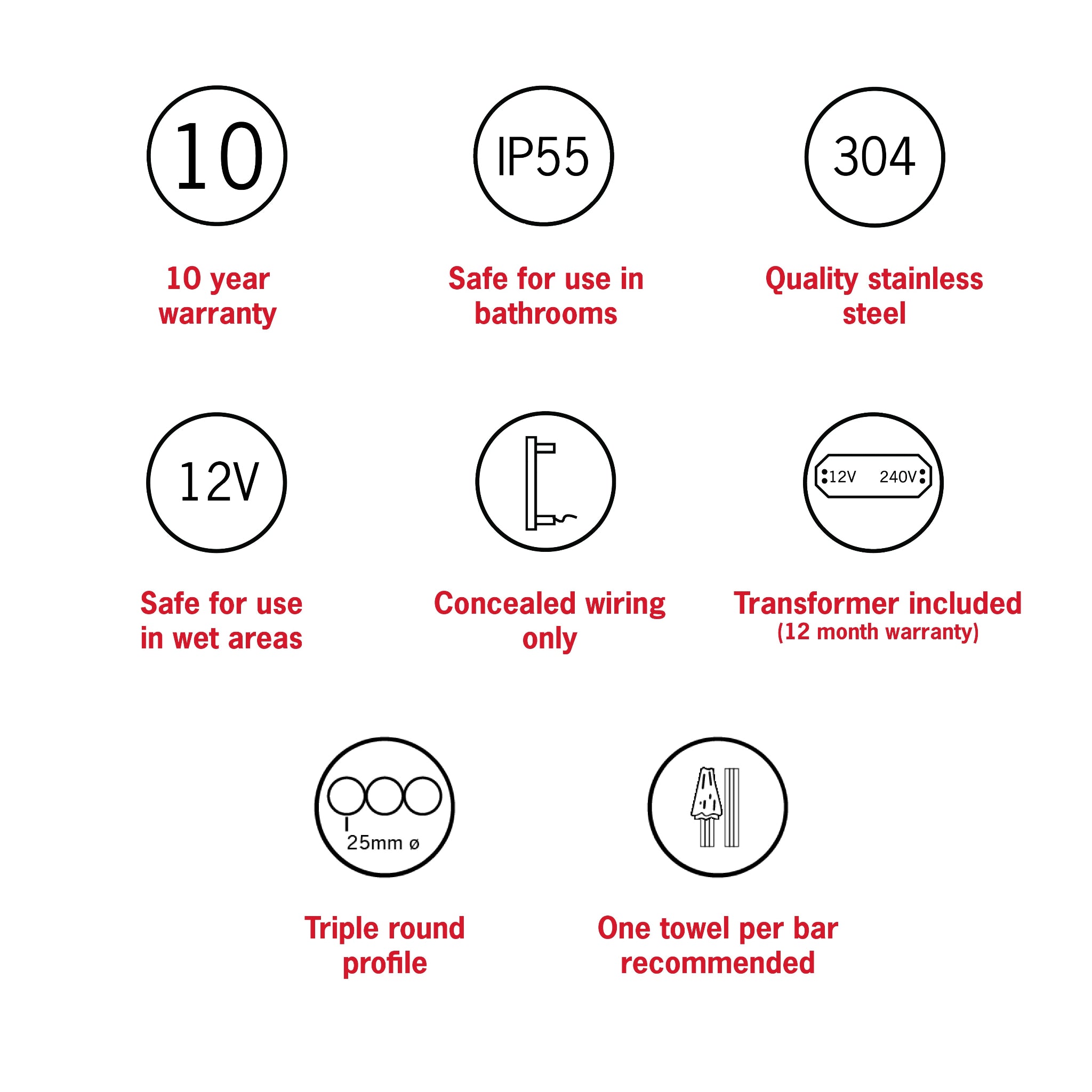 THERMOGROUP TRIPLE TUBE VERTICAL SINGLE HEATED TOWEL RAIL POLISHED STAINLESS STEEL 900MM