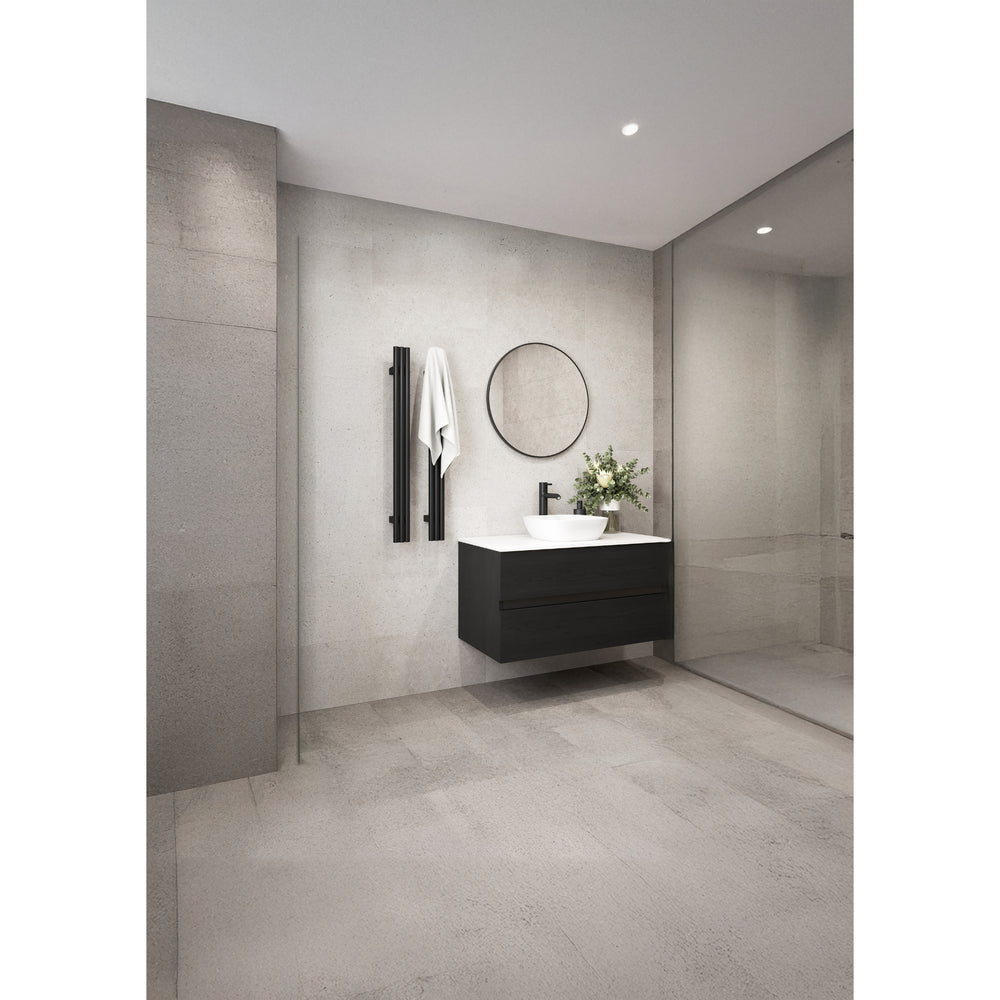 THERMOGROUP TRIPLE TUBE VERTICAL SINGLE HEATED TOWEL RAIL MATTE BLACK 900MM