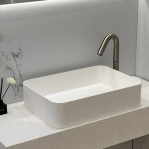 KASKADE VXA25 RECTANGULAR ABOVE COUNTER STONE BASIN MATTE WHITE 500MM