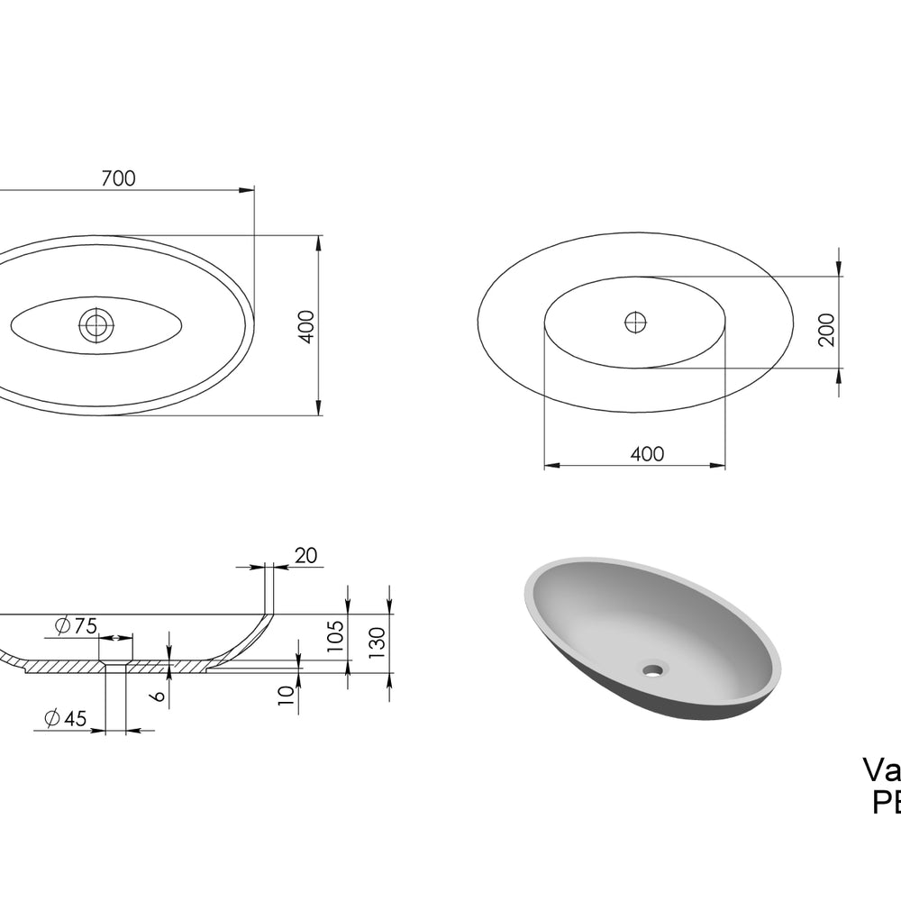 PIETRA BIANCA VALENTINA ABOVE COUNTER STONE BASIN WITH CUSTOM COLOURS 700MM